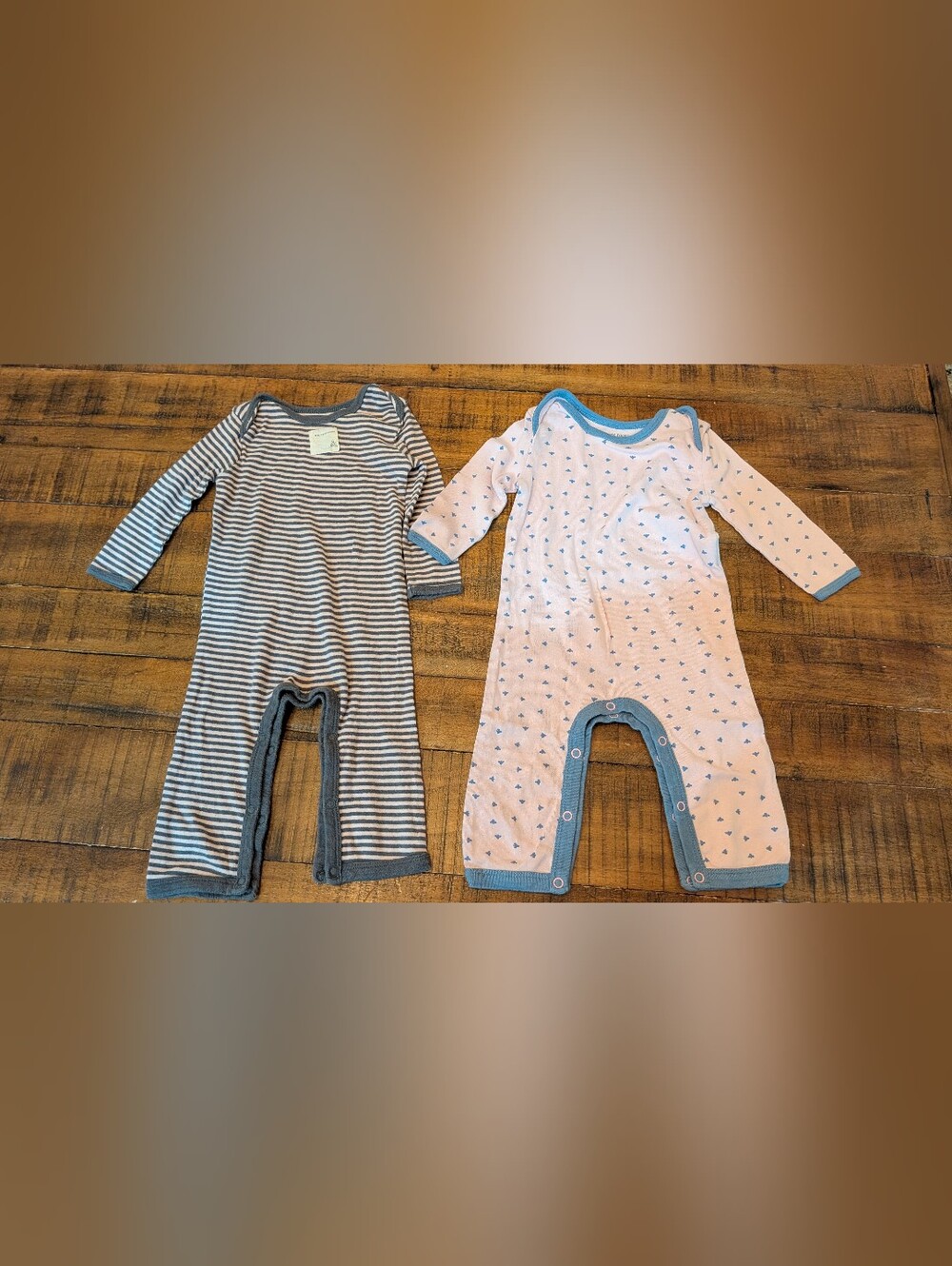 Burt's Bees Baby Blue & Gray Cotton Footie Two-Pack